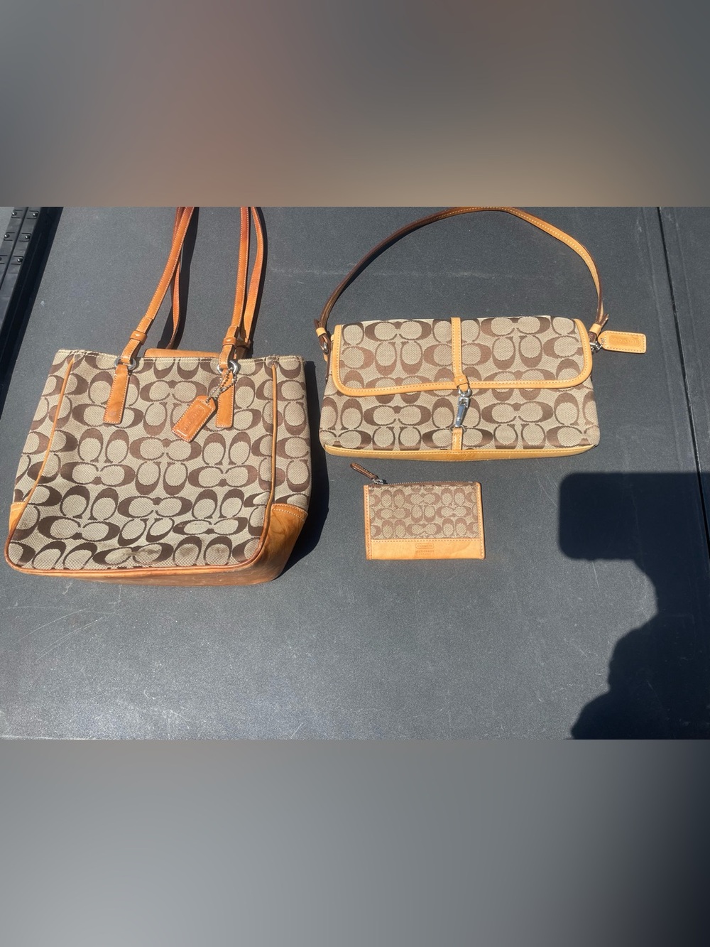 Coach Brown/Tan Signature Canvas Bag Set bundle deal with Card Case